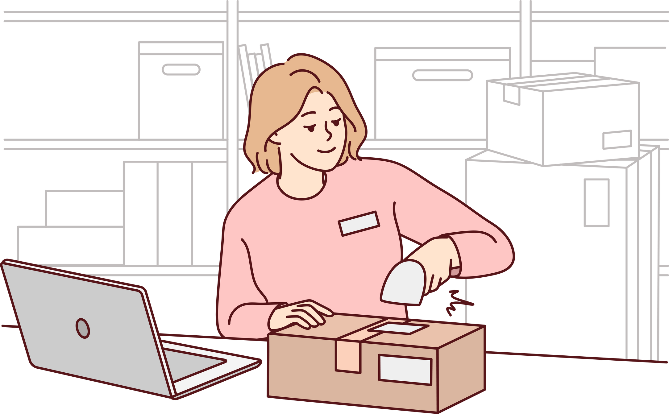 Female Employee Packing Parcels at Warehouse