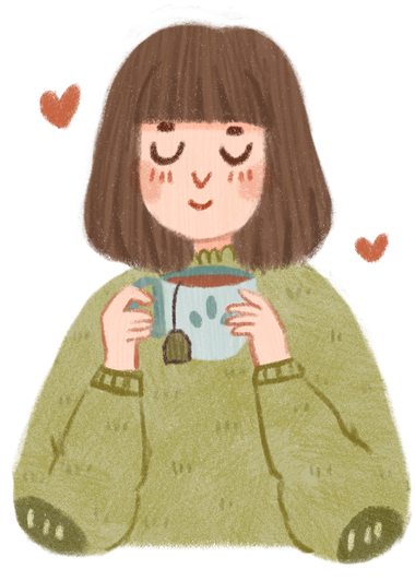Colored pencil illustration Half-Body Woman Drinking Tea